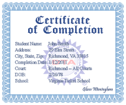 Virginia completion certificate
